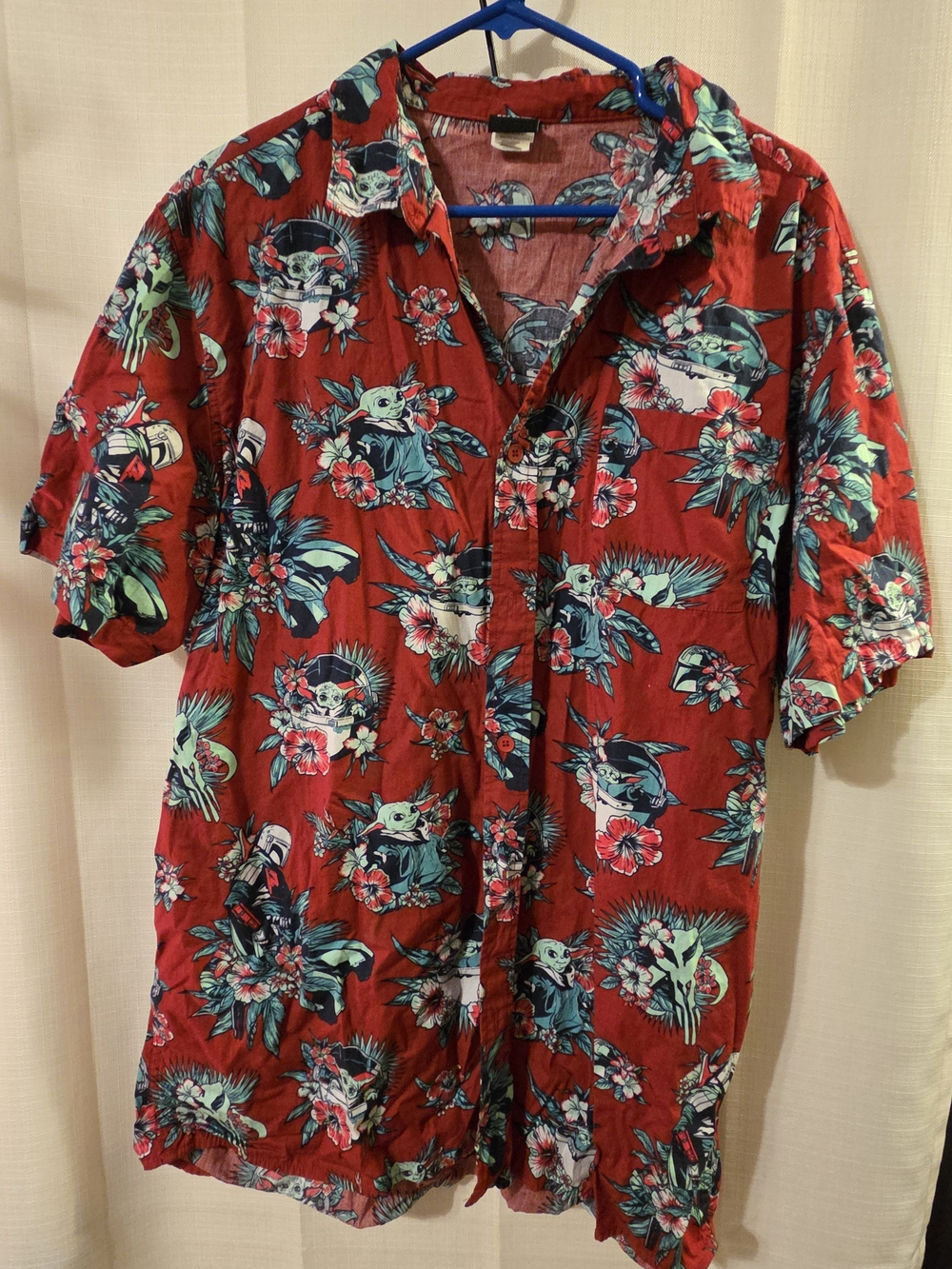 Star Wars Red Hawaiian Button-Down Shirt with Teal Accents